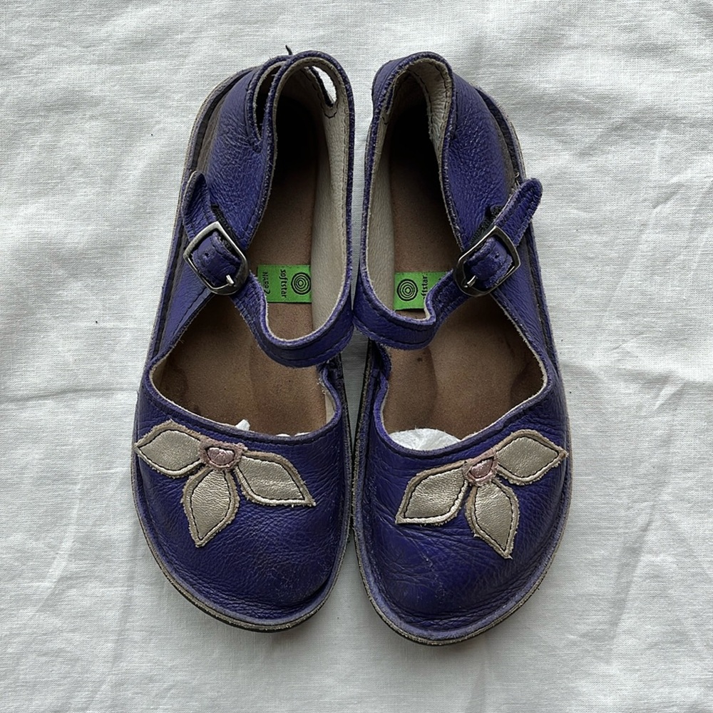 Purple Leather Kids Shoes with Floral Design